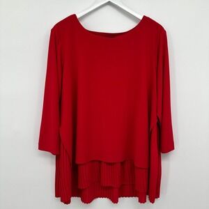 Ali Miles Tunic Top Shirt Blouse Size XL Flowy 3/4‎ Sleeve Stretch Pleated New